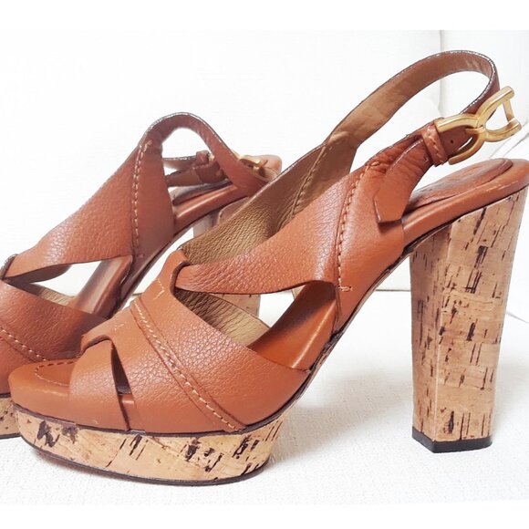 Chloe Cork Slingback Platform High Heel Tan Brown Size 39 - Picture 14 of 15